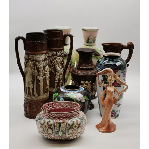 309 - A Collection of Ceramics including Black Forest Harvest Pottery, Cloisonné Vase, (10)