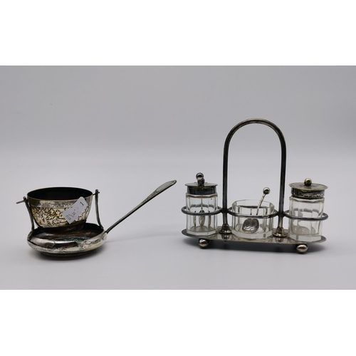 344 - A small group of mixed silver-plated items, including a set of six harlequin enamel-backed coffee be... 