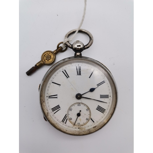 346 - A late Victorian silver cased pocket watch, hallmarked London 1888, the white dial unsigned, with bl... 