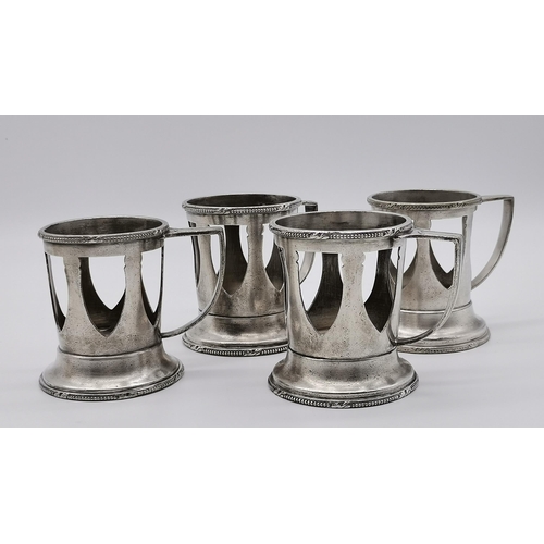 350 - A set of four Elkington Plate tea glass holders, early 20th Century, stamped J. Lyons & Co Ltd to ba... 