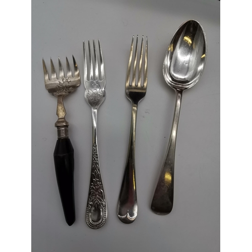 369 - A part-canteen of assorted silver-plated flatware in a wooden case, including twelve Fiddle, thread ... 