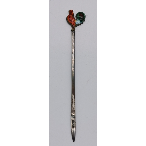 404 - A set of six Elizabeth II silver and enamel novelty cocktail sticks, the terminal of each stick a po... 