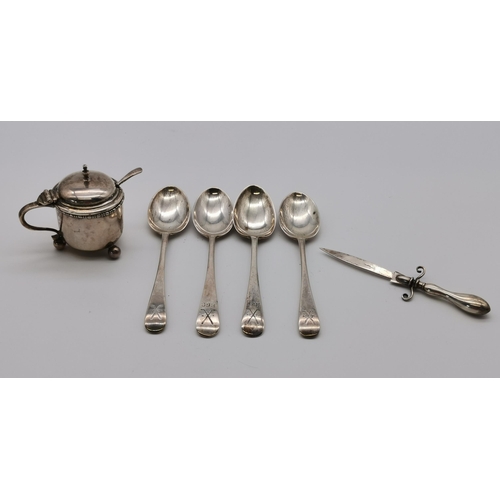 414 - A small group of assorted silver items comprising a George V drum mustard by Harrison & Hipwood, Bir... 