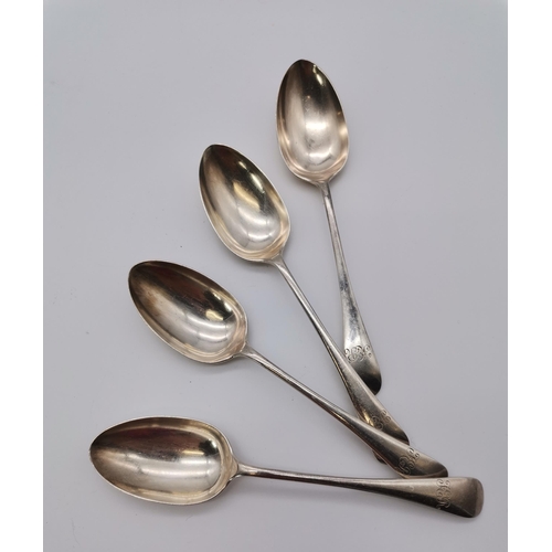 417 - Four Edwardian silver dessert spoons by James Dixon & Sons Ltd, Sheffield 1904, Old English pattern,... 