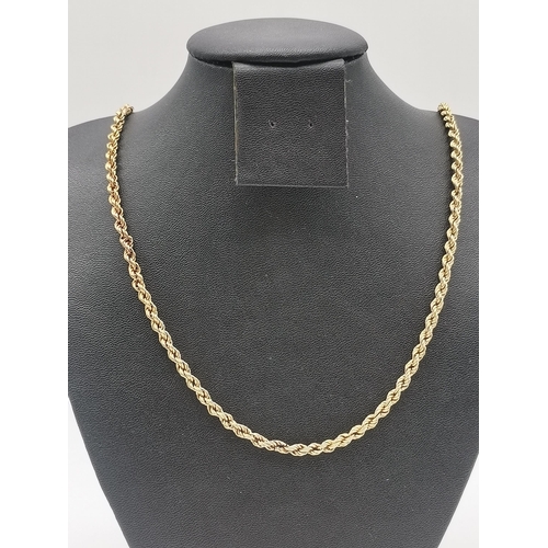 477 - A 9 carat gold rope twist chain, hallmarked 375. 67.5cm long, 7.9g