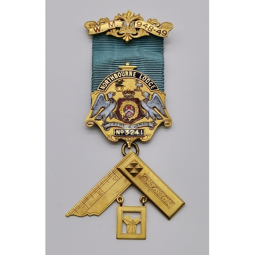 479A - A 9 carat gold Masonic Jewel with enamel decoration for Northbourne Lodge, No.3241, the pin clasp de... 