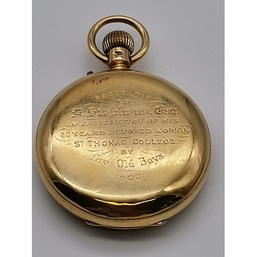 481 - An 18 carat gold open face pocket watch, the cream enamel dial signed J.W. Benson London, with black... 