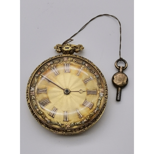 482 - An 18 carat gold open face pocket watch, early 19th Century, the engine-turned gilt metal dial unsig... 