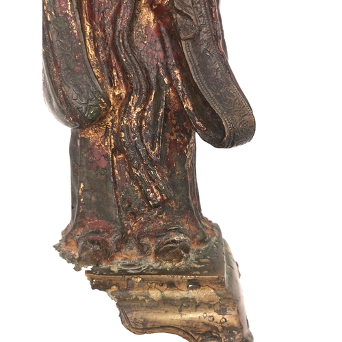 537 - A Chinese bronze figural statue, likely Ming dynasty, made using the lost wax method, with gilt and ... 