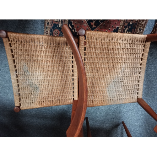 1171 - A set of 6 MORGEN KOHL Danish teak woven mid century chairs with ext. dining table  Dalescraft  L135... 