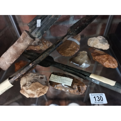 130 - A Collection of Roman Artifacts including Bronze spearhead (Roman), Fine Hand Axe of orange/brown fl... 