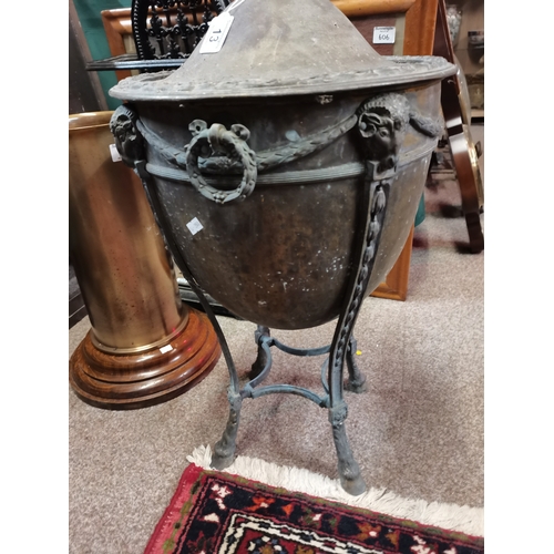 13 - A Regency style brass twin-handled wine cooler / coal bucket, lidded urn-form, the domed circular co... 