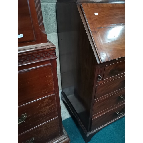 857 - Georgian Mahogany Bureau Bookcase with carved cornice above glazed doors opening to reveal three adj... 