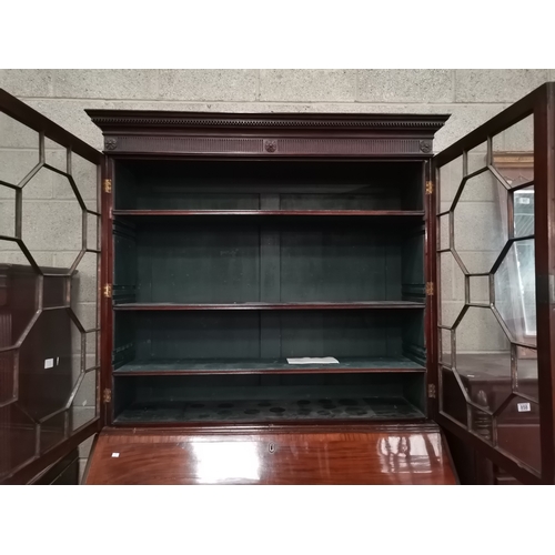 857 - Georgian Mahogany Bureau Bookcase with carved cornice above glazed doors opening to reveal three adj... 