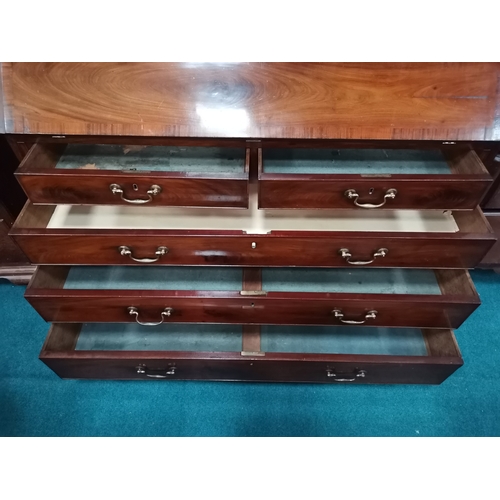 857 - Georgian Mahogany Bureau Bookcase with carved cornice above glazed doors opening to reveal three adj... 