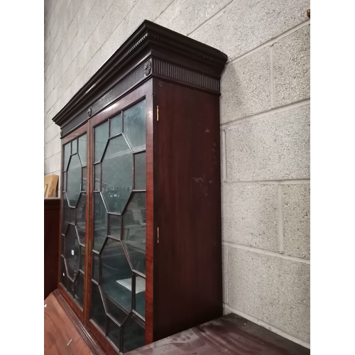 857 - Georgian Mahogany Bureau Bookcase with carved cornice above glazed doors opening to reveal three adj... 