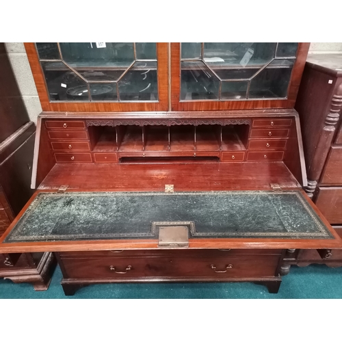 857 - Georgian Mahogany Bureau Bookcase with carved cornice above glazed doors opening to reveal three adj... 