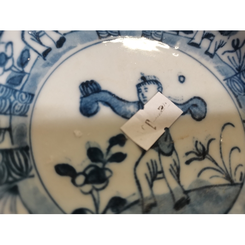 167 - Three Japanese porcelain Hirado ware style blue and white small dishes, with karako decoration of Ch... 