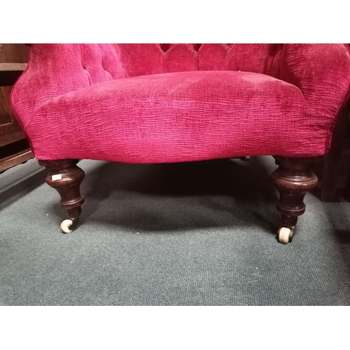 906 - A Pair of Toad Style chairs button back upholstered in a Raspberry coloured fabricCondition StatusGo... 