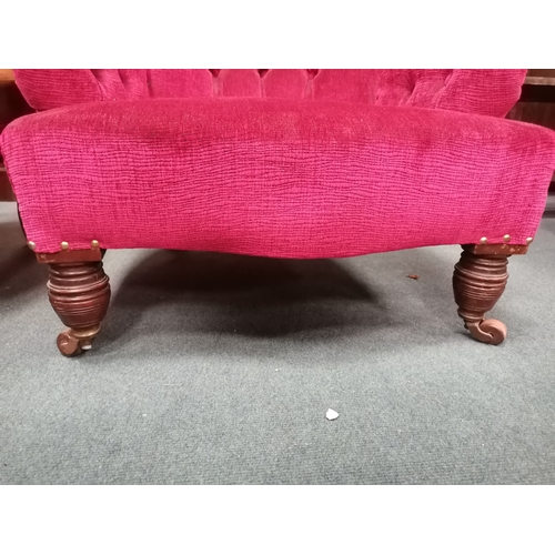 906 - A Pair of Toad Style chairs button back upholstered in a Raspberry coloured fabricCondition StatusGo... 