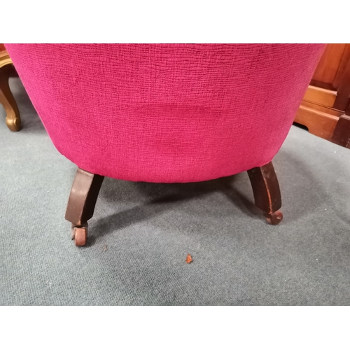 906 - A Pair of Toad Style chairs button back upholstered in a Raspberry coloured fabricCondition StatusGo... 