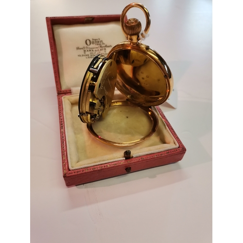 481 - An 18 carat gold open face pocket watch, the cream enamel dial signed J.W. Benson London, with black... 