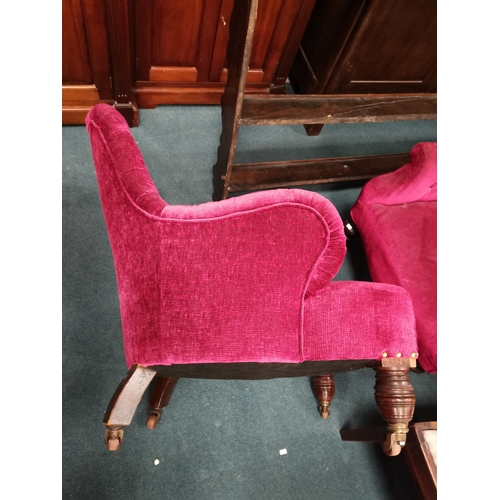 906 - A Pair of Toad Style chairs button back upholstered in a Raspberry coloured fabricCondition StatusGo... 