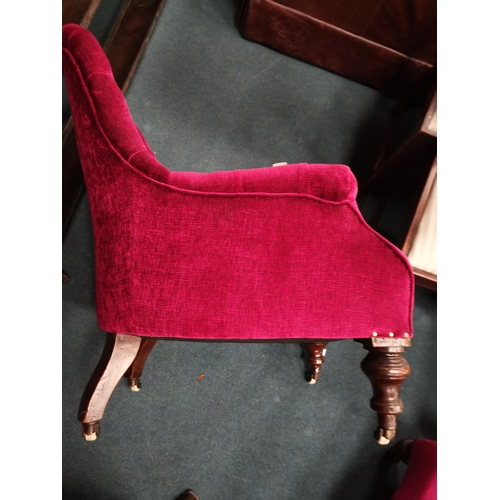 906 - A Pair of Toad Style chairs button back upholstered in a Raspberry coloured fabricCondition StatusGo... 