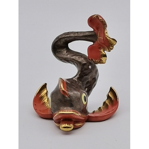 100 - Herend Chinese Koi Dragon Fish hand painted in bronze, Orange and Gold