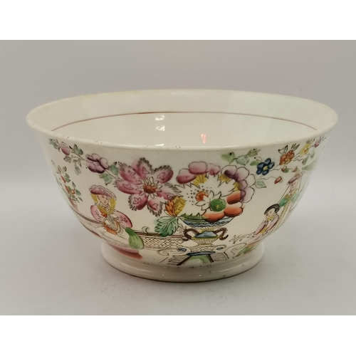 107 - x5 antique porcelain tea bowls, antique bowl with Chinese pattern, plate and x2 saucers