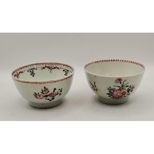 107 - x5 antique porcelain tea bowls, antique bowl with Chinese pattern, plate and x2 saucers