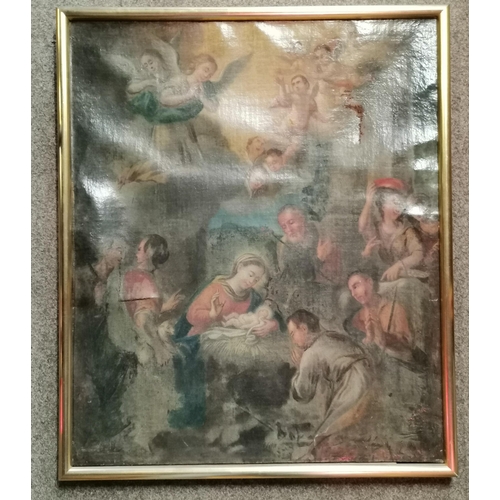 110 - Continental School, 18th Century, Adoration of the Shepherds, oil on canvas, chalk signature (illegi... 