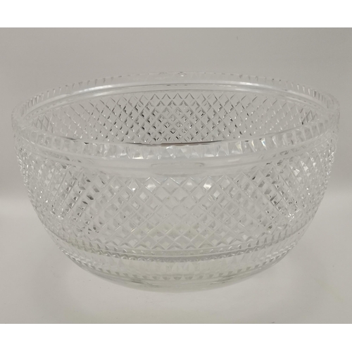 119 - Large vintage cut glass bowl 25cm diameter and x6 crystal cut glass wine glasses 18cm height