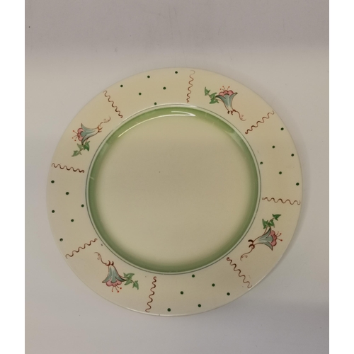 130 - x6 Clarice Cliff pieces - four circular dinner plates 25cm diameter and two oval platters 32cm x 14.... 