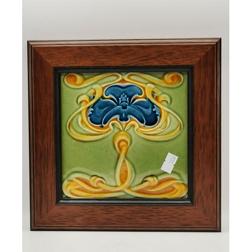 131 - 3 Art Nouveau antique tiles in wooden frames