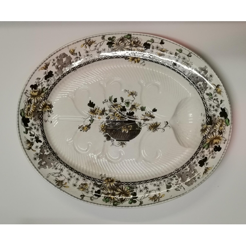 132 - Antique 19th Century Doulton Ironstone platter featuring flowers in an urn 56cm x 46cm