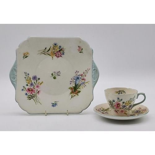 133 - Shelley 'Wild Flowers' Tea Set - x9 plates, Side Plates, Cups and Saucers, Sandwich Plate, Milk Jug ... 