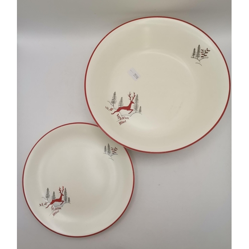 135 - Crown Devon Stockholm Leaping Deer part Tea Set - 6 cups and 8 saucers, 1 side plate and 1 bowl