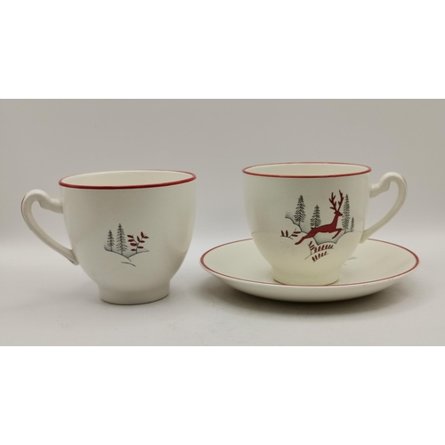 135 - Crown Devon Stockholm Leaping Deer part Tea Set - 6 cups and 8 saucers, 1 side plate and 1 bowl