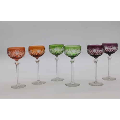 145 - six vintage coloured crystal wine glasses