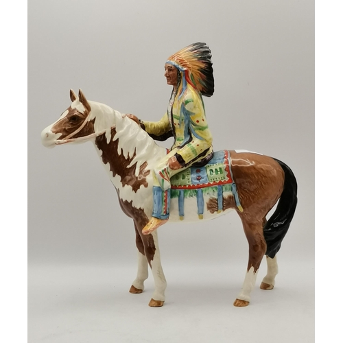 148 - Rare Beswick model 1391 horse with mounted native North American Indian chief 22cm height