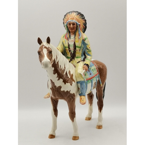 148 - Rare Beswick model 1391 horse with mounted native North American Indian chief 22cm height