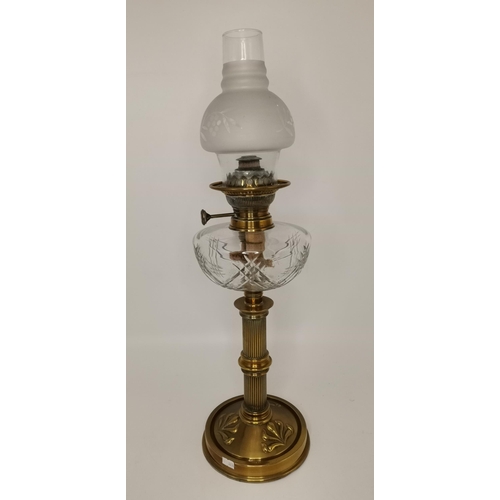 149 - Antique brass and cut glass oil lamp 62cm height