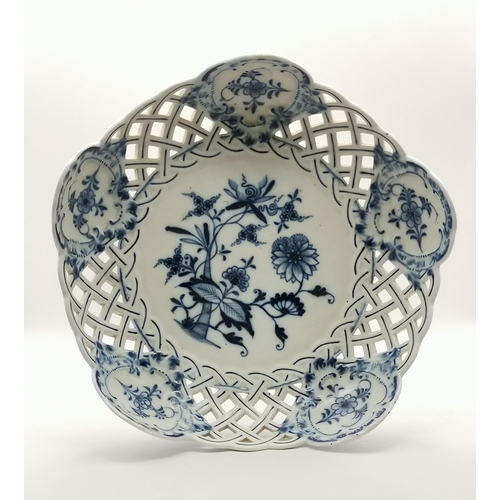 151 - Antique Meissen 'Blue Onion'  Openwork Compote Centerpiece hand painted in blue and white with Cross... 