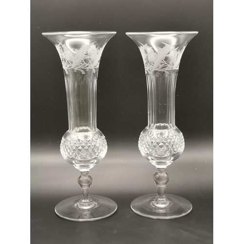 152 - A Pair of Antique Cranberry Glass vases H 23cm plus A Pair of Vintage crystal vases with etched This... 