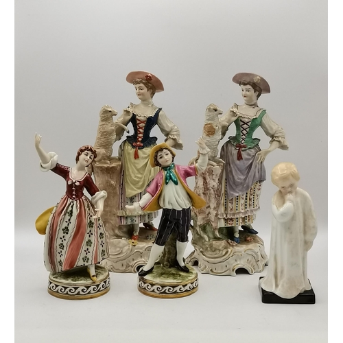 159 - x2 Dresden Porcelain figures, x2 Capo di Monte porcelain figures and Doulton 