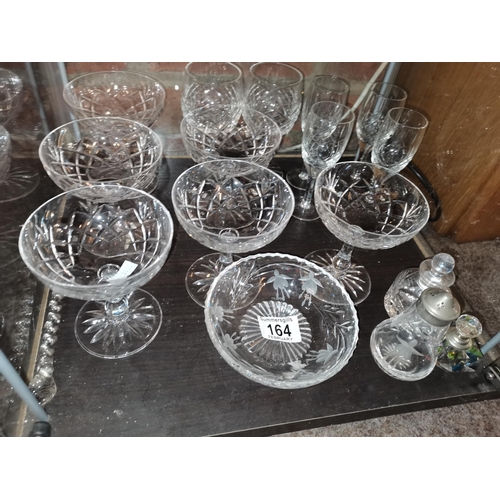 164 - Collection of cut glass and crystal incl 6 champagne coupes, antique port glasses, x3 Copeland Spode... 