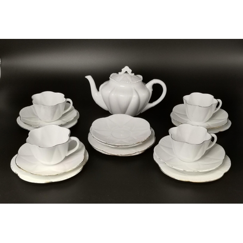 165 - Part Shelley Tea Set - 'Dainty' white 4 cups, 6 saucers, 6 side plates and a teapot