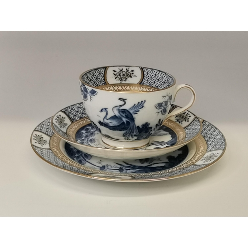 166 - Tuscan china part Tea set Rd No 614172 1940's blue and white bird design - sugar bowl, 5 cups, 6 sau... 