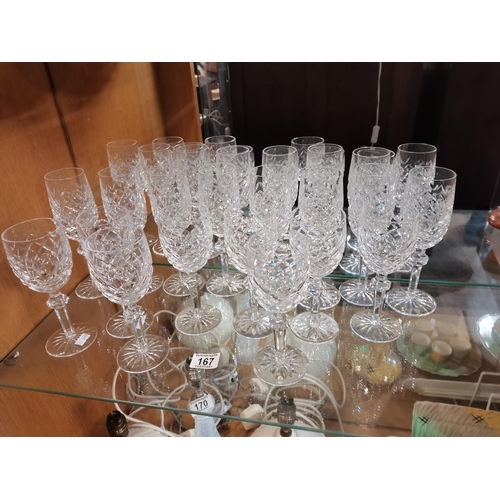 167 - A Collection of Vintage Waterford Crystal Powerscourt glasses 8 champagne glasses and 8 wine glasses